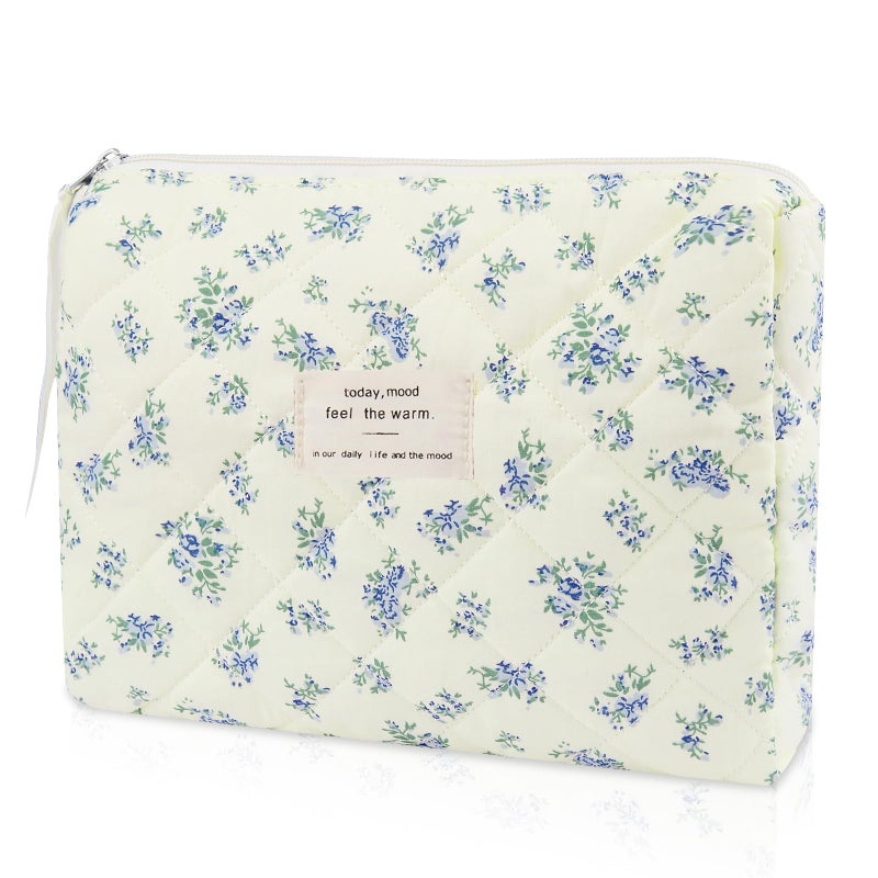 Gosect Floral Makeup Bag  Small Cosmetic Bag for Women Girls  Cute Cotton Makeup Bag  Quilted Makeup Bags  Flower Travel Toiletry Organizer Bag(LSHH) - Image 1
